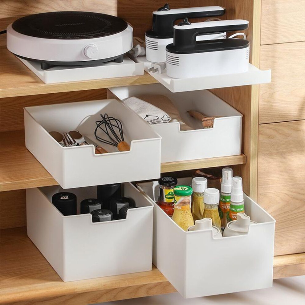 (Short Drawer + Slider) "slide-out Cabinet Basket: Retractable Plastic Desktop Storage Drawer
