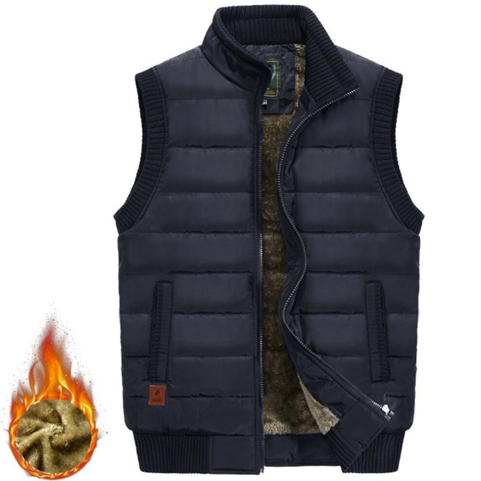 (dark blue, XL) Men's Autumn/Winter Thick Velvet Korean Style Vest, Trendy and Warm, Large Size Waistcoat.