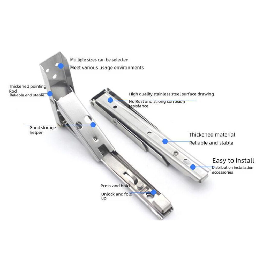(8-inch single stainless steel folding bracket) Dinite Thickened Stainless Steel Folding F-type Triangular Bracket - Movable Right-angle Load-bearing Support.
