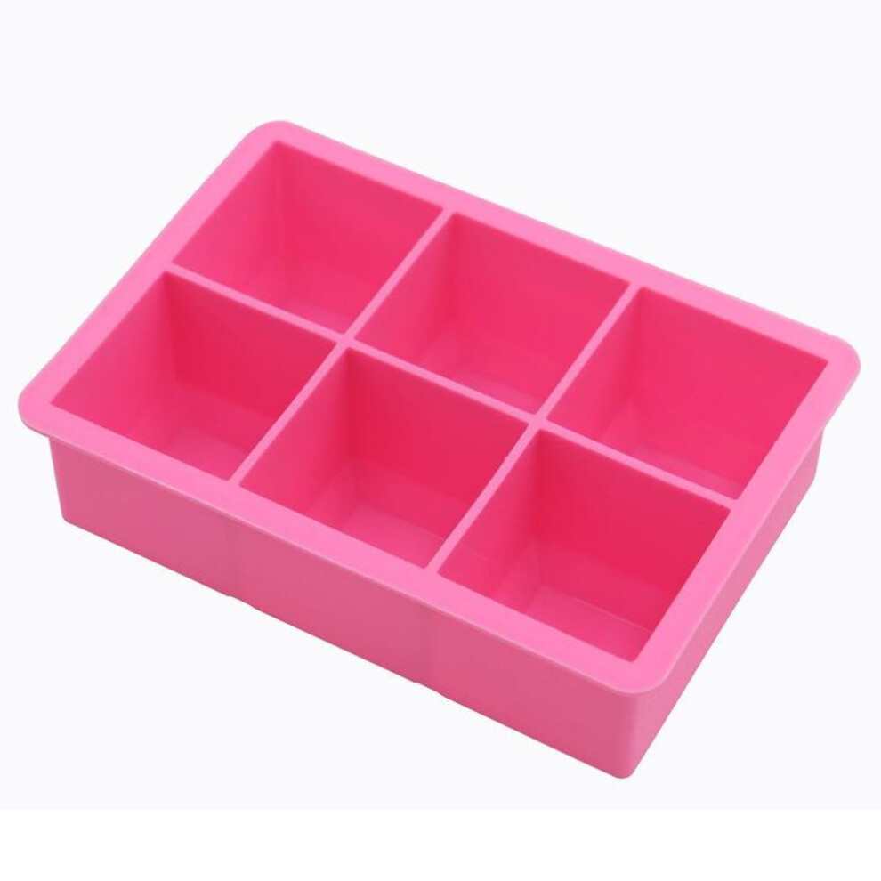 (pink) Silicone Ice Tray With Lid - 6 Large Grid, Food Supplement Box & Ice Ball Mold