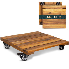 2pack 14 pouces caddie de plante en bois avec roues lourdes 264 lb capacite Acacia Food Plant Dolly Plant Stand avec 360 roues verrouillables pou