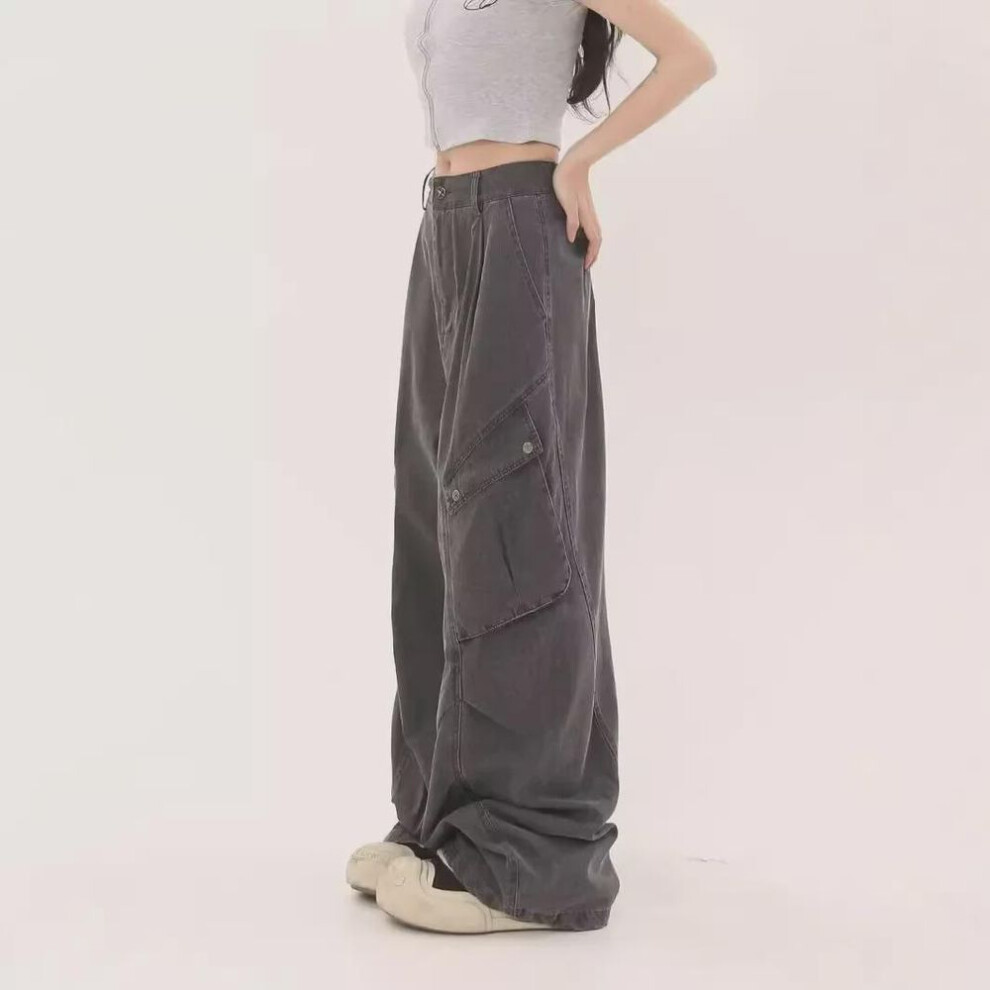 (brown, 2XL) Unisex Retro Washed Wide-Leg Denim Jeans with Large Pockets
