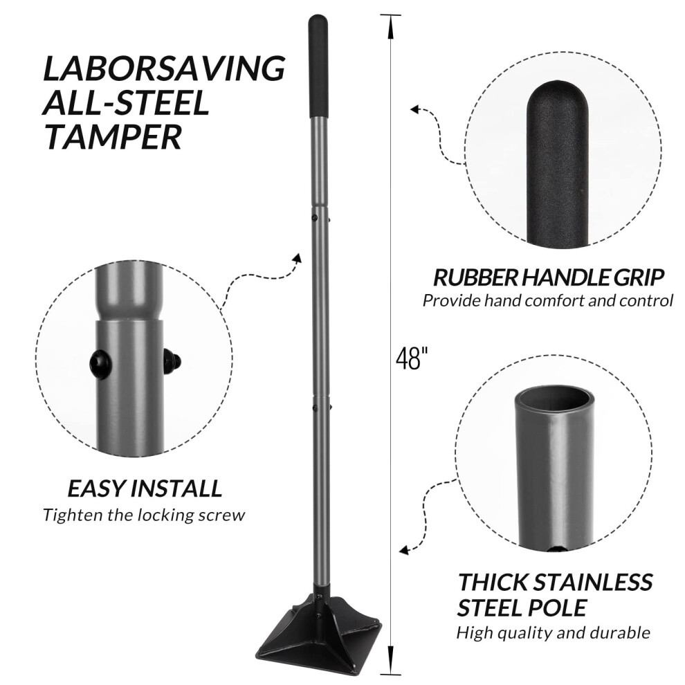 Walensee Steel Tamper With 122 Cm Handle 20X20cm Garden Rubber Grip For Laborsaving All-Steel Heavy Duty Ideal Tool Leveling Ground Installing Pavers 5008835631319