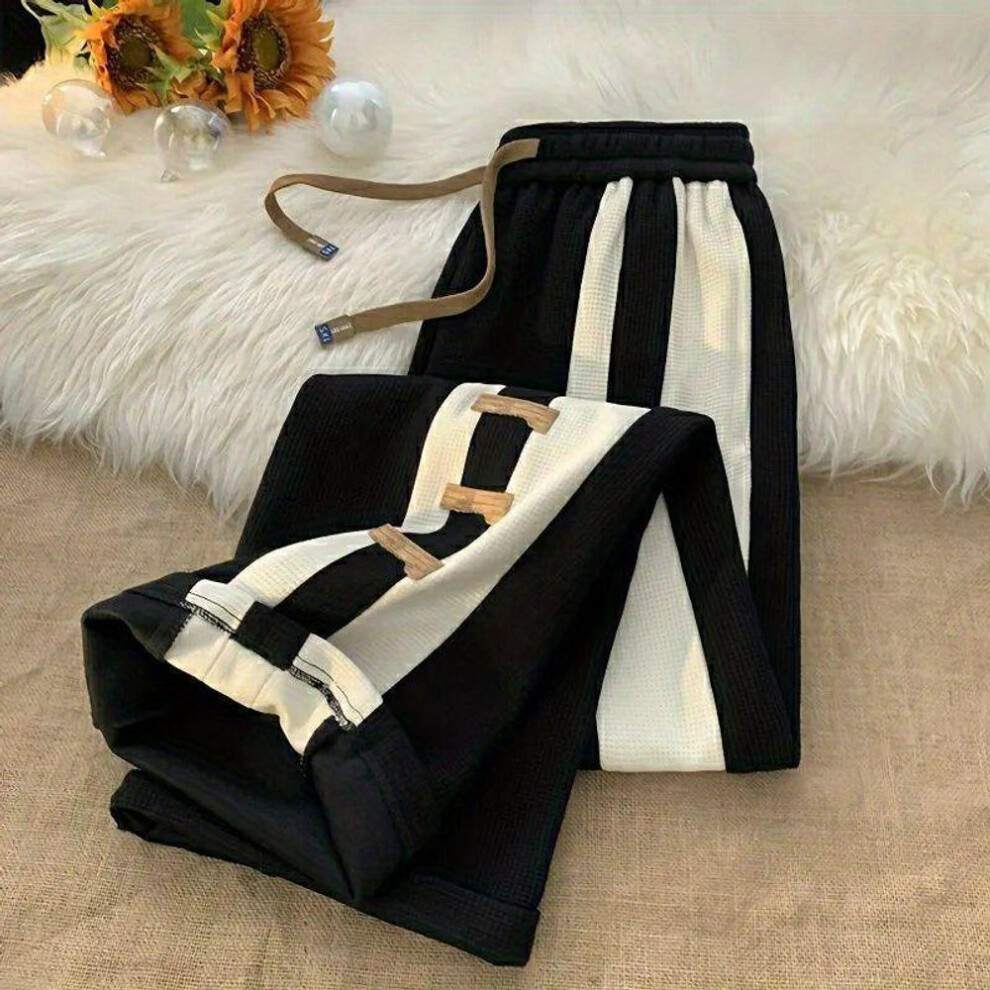 (black, S) Men's American Style Loose Straight Casual Trousers With Contrast Stitching - Spring/summer Wide-leg Sports Sweatpants