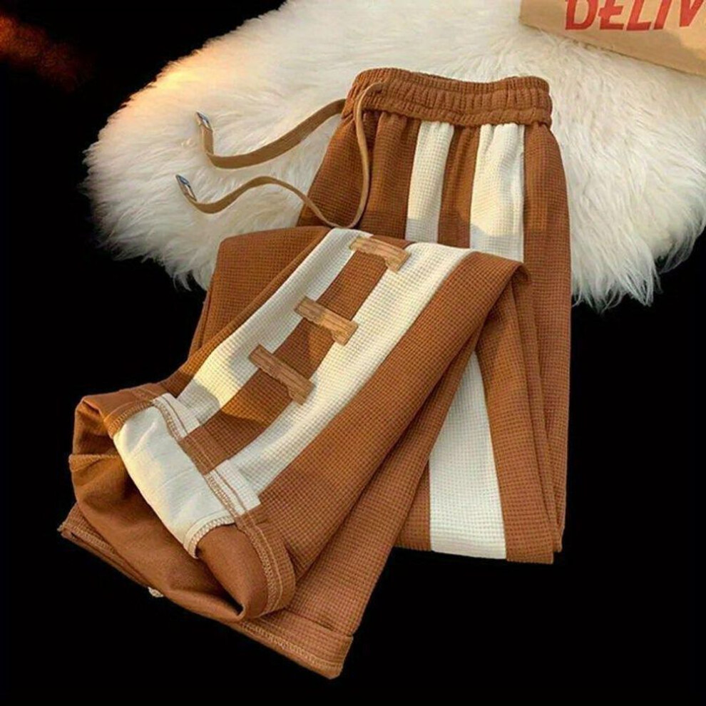 (brown, S) Men's American Style Loose Straight Casual Trousers With Contrast Stitching - Spring/summer Wide-leg Sports Sweatpants