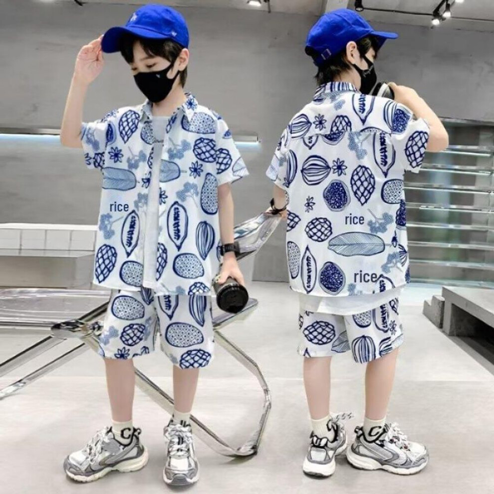 (white, 140) "boys' Summer 2023 Stylish Short-sleeve Shirt And Suit Set - Trendy Cool Children's Clothing