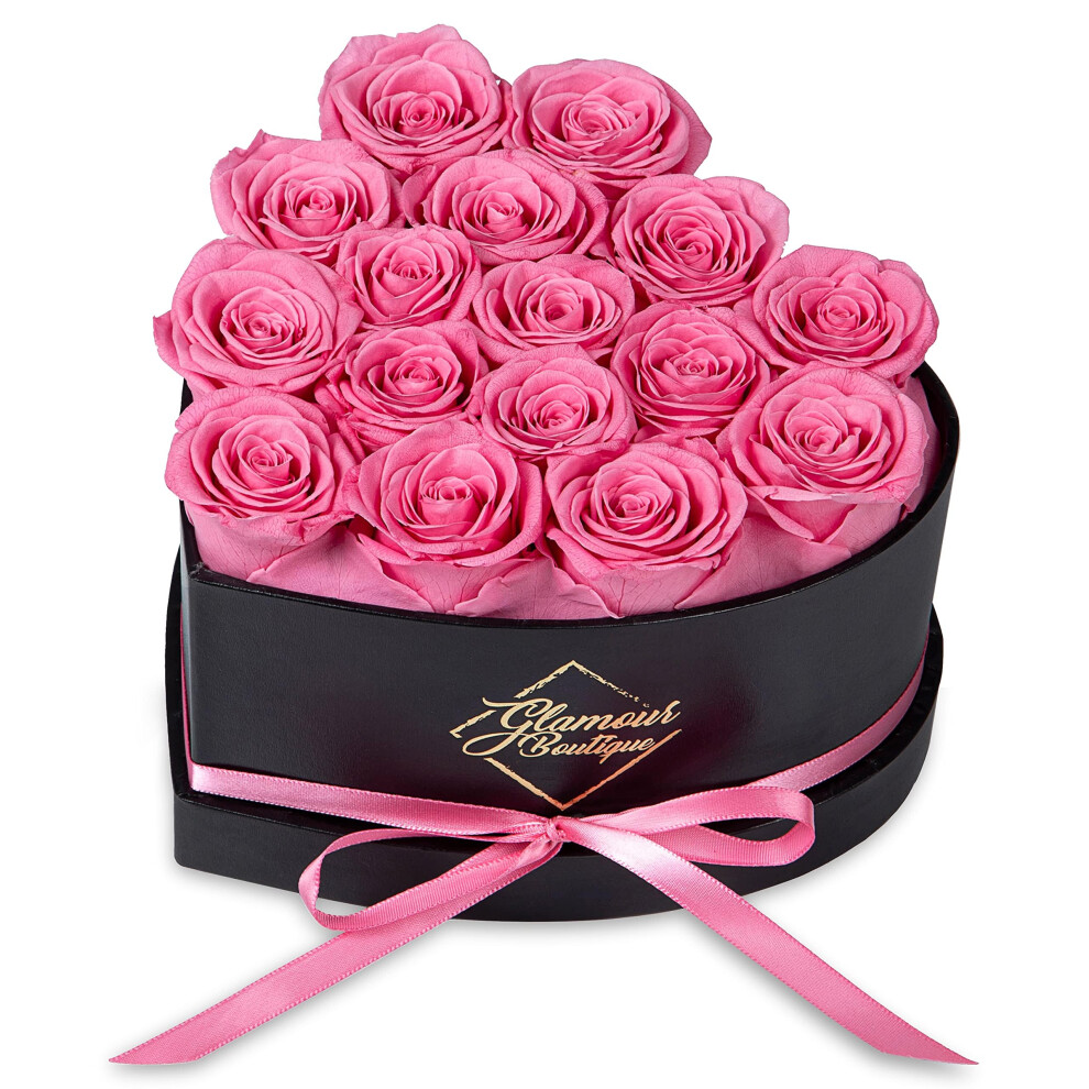 GLAMOUR BOUTIQUE 16Piece Forever Flowers Heart Shape Box  Preserved Roses  Immortal Roses That Last A Year  Eternal Rose Pres-image-OPC-PFRRDFM-NEW