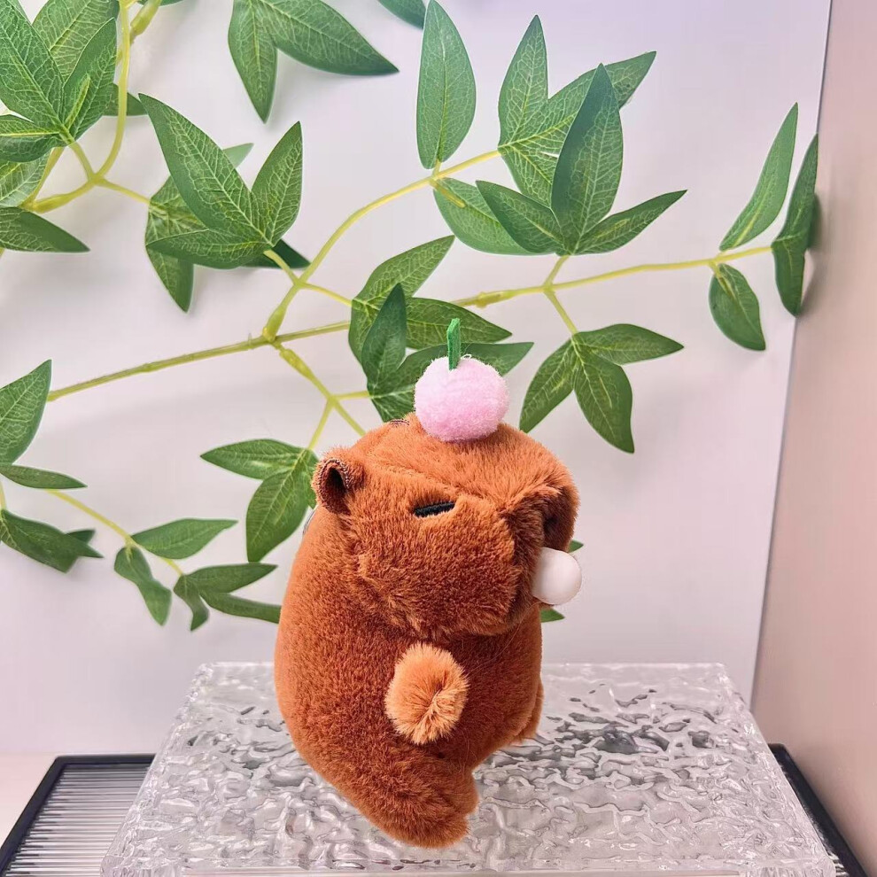 (Pink) Capybara Bubble Blow Keychain Top Persimmon Kids Backpack Doll Hanging Plush-image-OPC-PGCJKHB-NEW