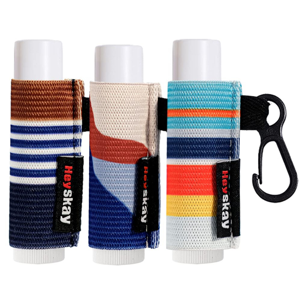 Heyskay Blue 3Pcs Lip Balm Holder Lipstick Sleeves Keychain Lip Gloss Holder Keychain Chapstick Elastic Sleevesdark Strip