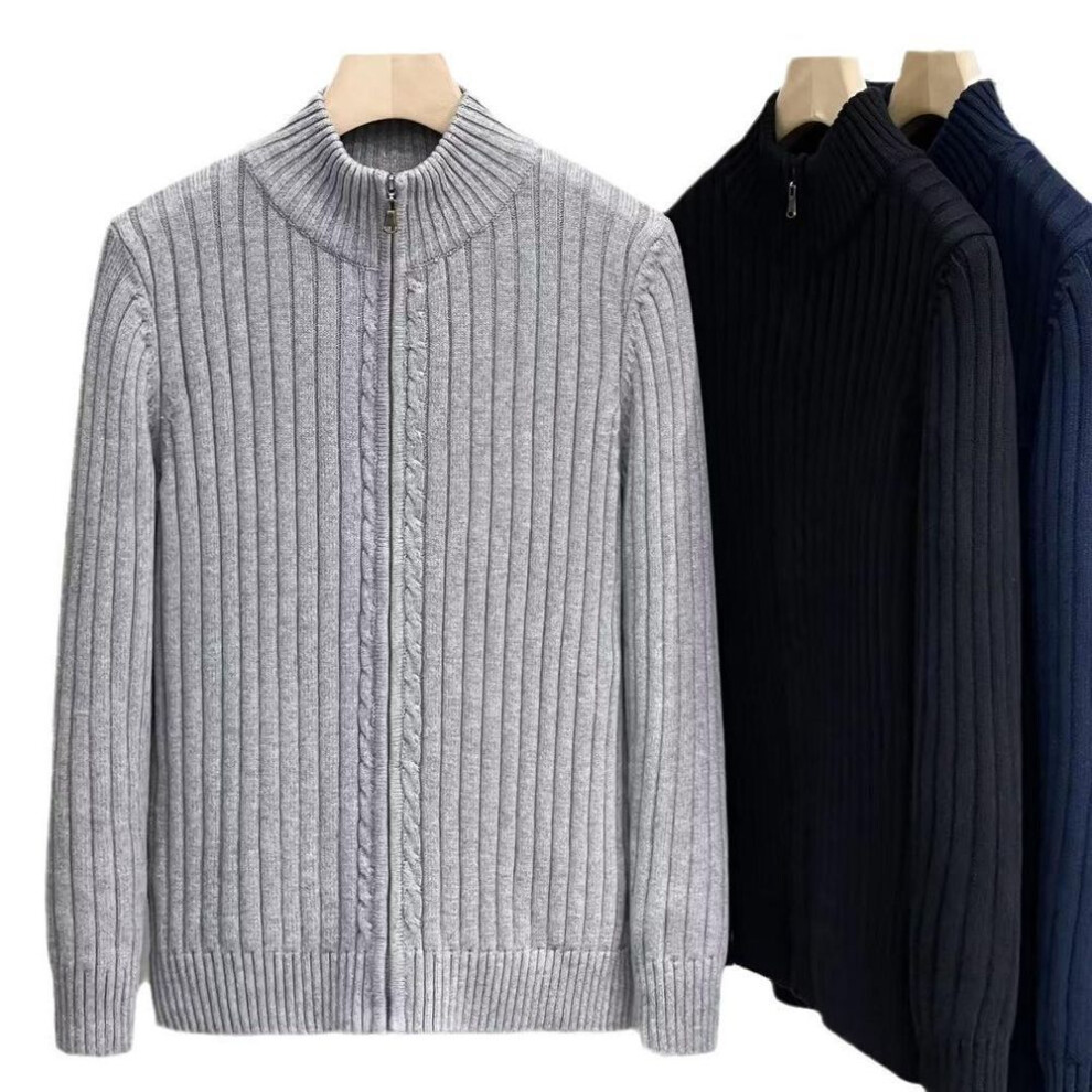 (gray, L) Men's Knitted Zipper Cardigan - Autumn/Winter 2023 Sweater Jacket