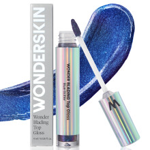 Wonderskin WONDER BLADING Top Gloss - Lucidalabbra Trasparente, Finish Brillante, Idratante (Glitter Blu)