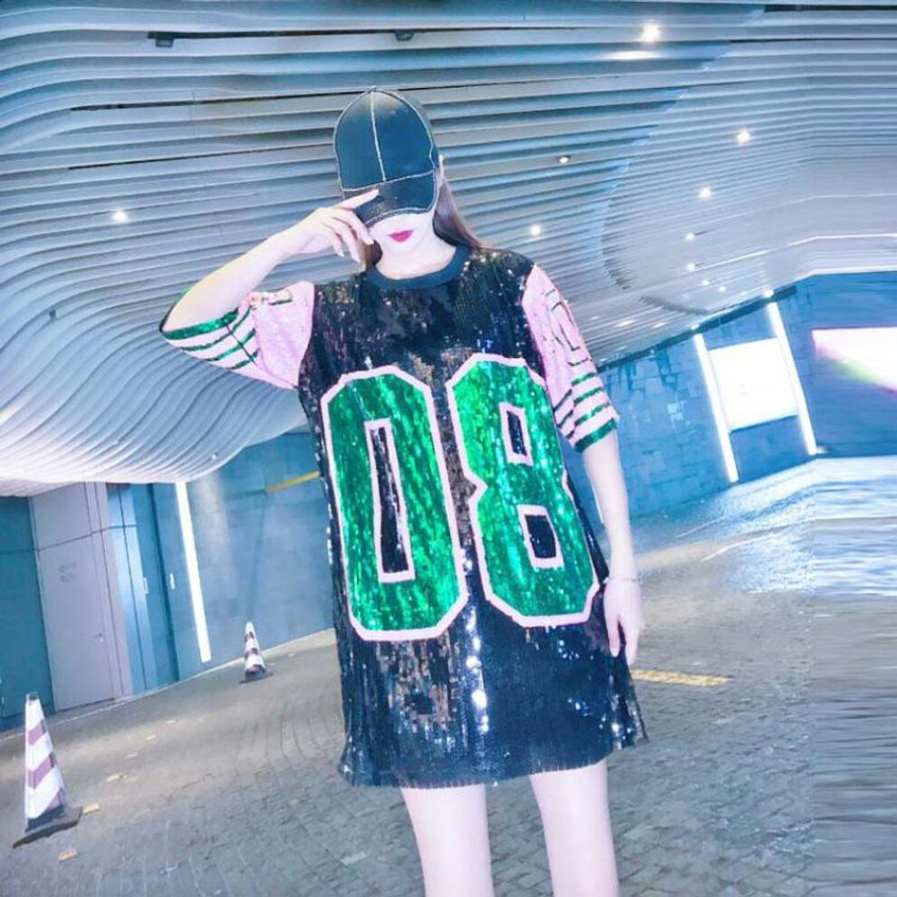 (black, One Size) "Women's Loose Sequined T-Shirt: Net Celebrity Stage Performance Top for Summer