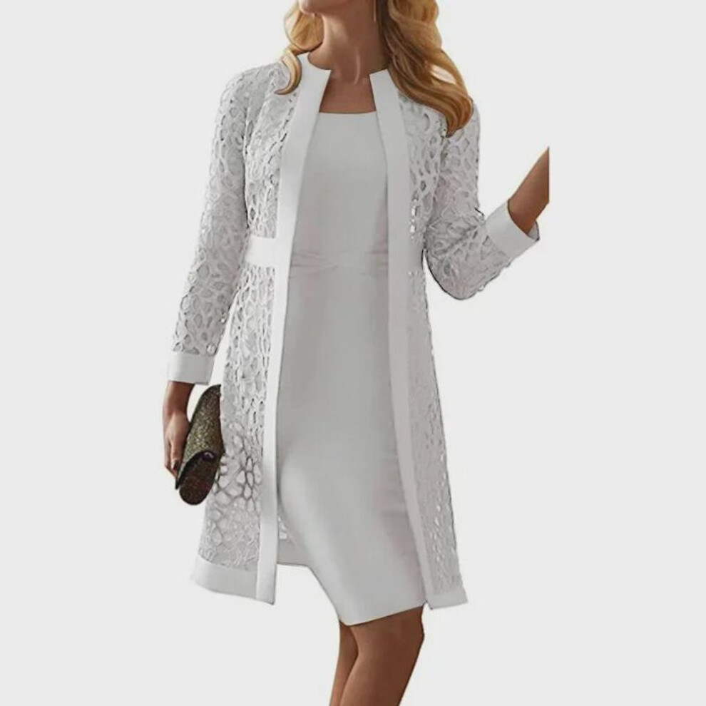 (white, Medium) Women's Lace Cardigan Dress with Two Coats