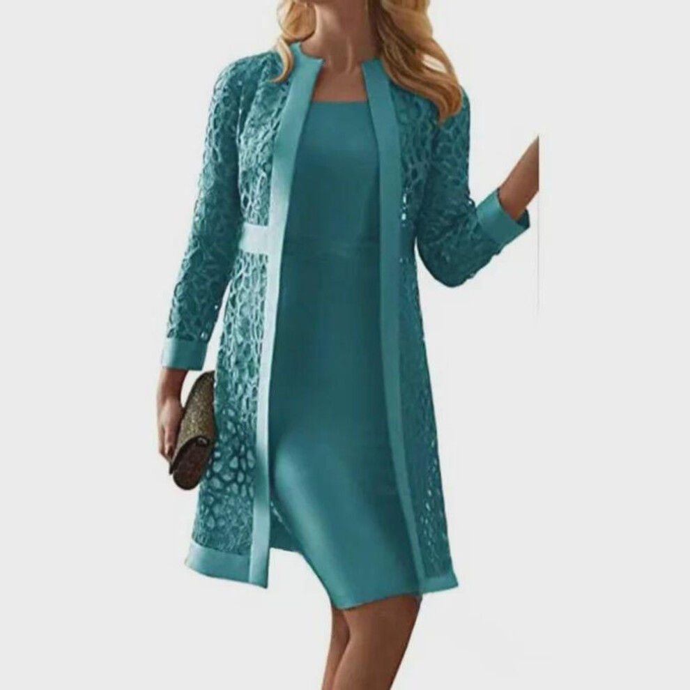 (dark blue, Small) "women's Lace Cardigan Dress With Two Coats