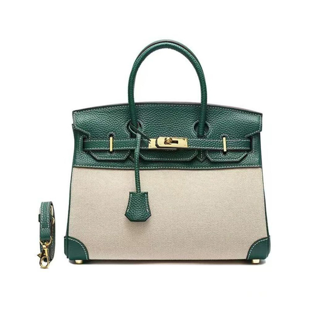 (green, 25*13*20 cm (L*W*H)) "2025 Platinum Cowhide Canvas Handbag: Stylish Textured One-shoulder Small Square Bag For Women