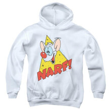 Trevco Sportswear WBT918-YFTH-2 Pinky & The Brain Narf Youth Hooded Sweatshirt, White - Medium
