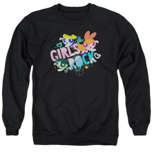 Trevco Sportswear CN712-AS-2 Powerpuff Girls Girls Rock Adult Crewneck Sweatshirt, Black - Medium