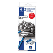 STAEDTLER Mars Lumograph -grafiittikyn   setti, 6 astetta (6B, 4B, 2B, B, HB, 2H), mini Mars -pyyhekumi, metallinen teroitin, 61 kpl, 100C8LU