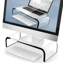 Abovetek Acryl Monitor Stand - Clear Monitor Riser & Computer Desk Stand Premium Acrylic Laptop Stand til hjemmekontor PC TV Stand med keyboardop