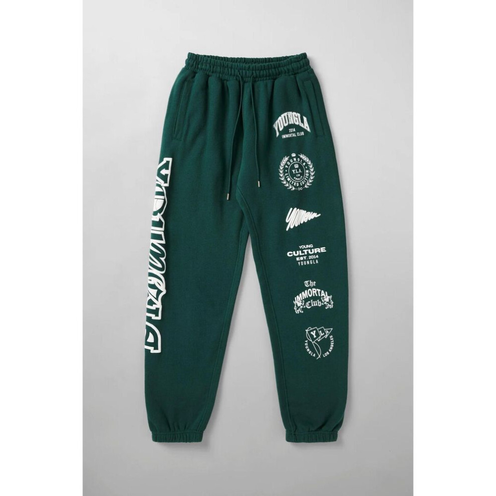 (dark green, M) "youngla Men's Cotton Printed Joggers - Gym, Sports, Casual Sweatpants