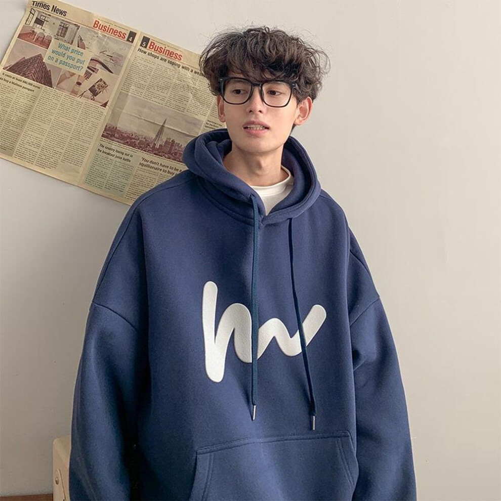 (navy blue, 3XL) Men's Retro American Style Heavy Hooded Sweatshirt - Spring/Autumn Casual Loose Fit, Plus Velvet, Trendy Oversized Jacket.