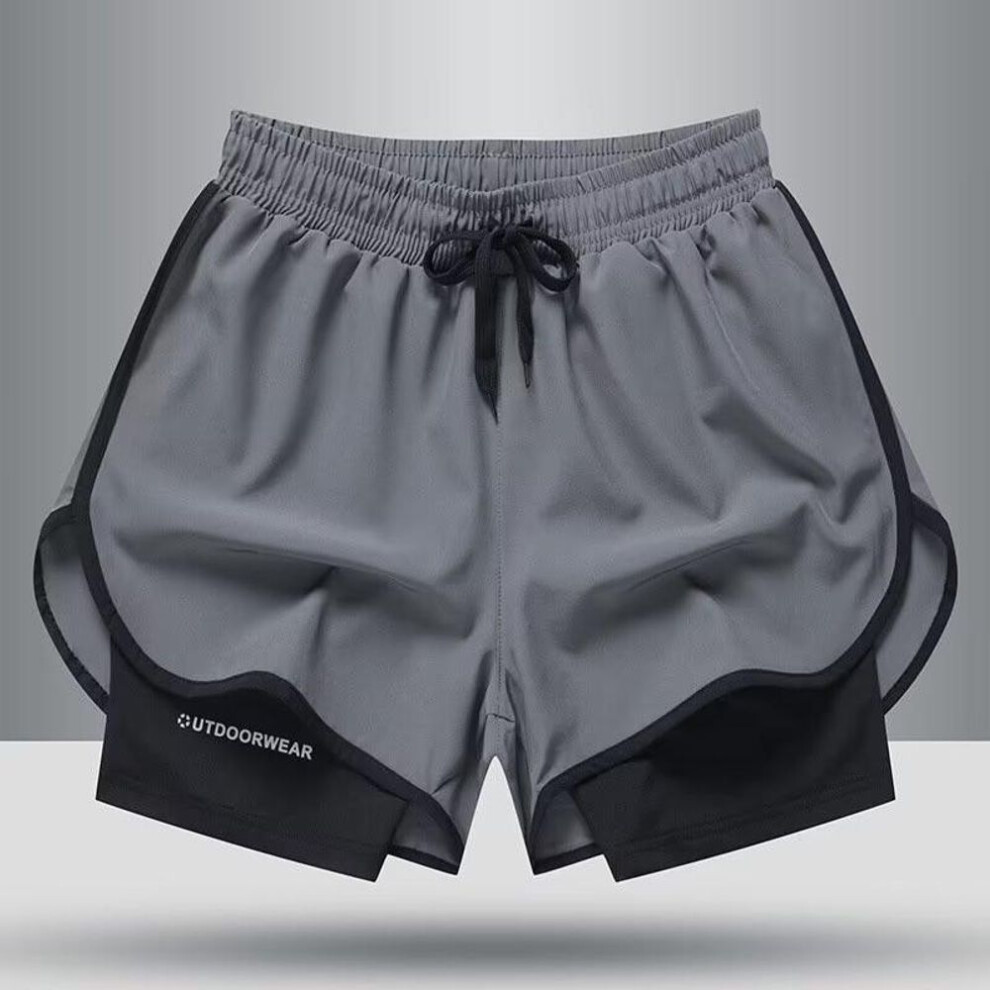 (gray, 4XL) Men's Athletic 2-in-1 Lined Running Shorts With Anti-exposure & 3-point Basketball Design