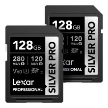 Lexar 128 GB (2er-Pack) Professional SILVER PRO SDXC-Speicherkarte UHS-II C10 U3 V60 Full-HD- und 4K-Video mit bis zu 280 MB/s Lesen f r professi