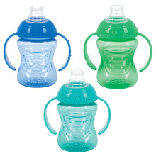 Nuby 3 balení pohárků pro batolata s dvěma držadly - bez úniku, pohodlné uchopení - bez BPA - aqua, modrá, zelená