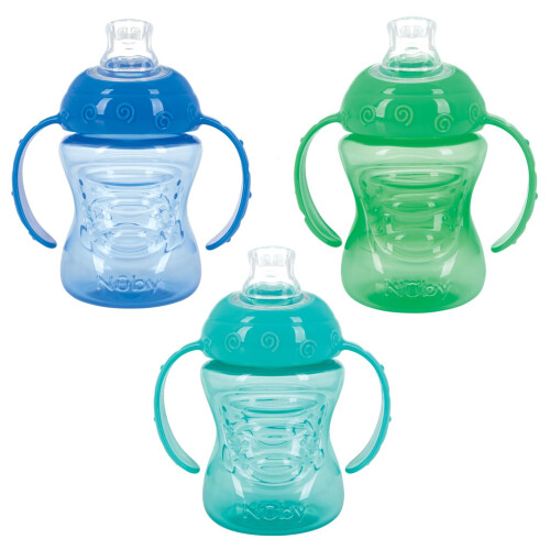 Nuby Nuby 3 Πακέτο Δίχειρα Μη Διαρρέουσες Κούπες για Μικρά Παιδιά - Μπλε, Aqua, Πράσινο