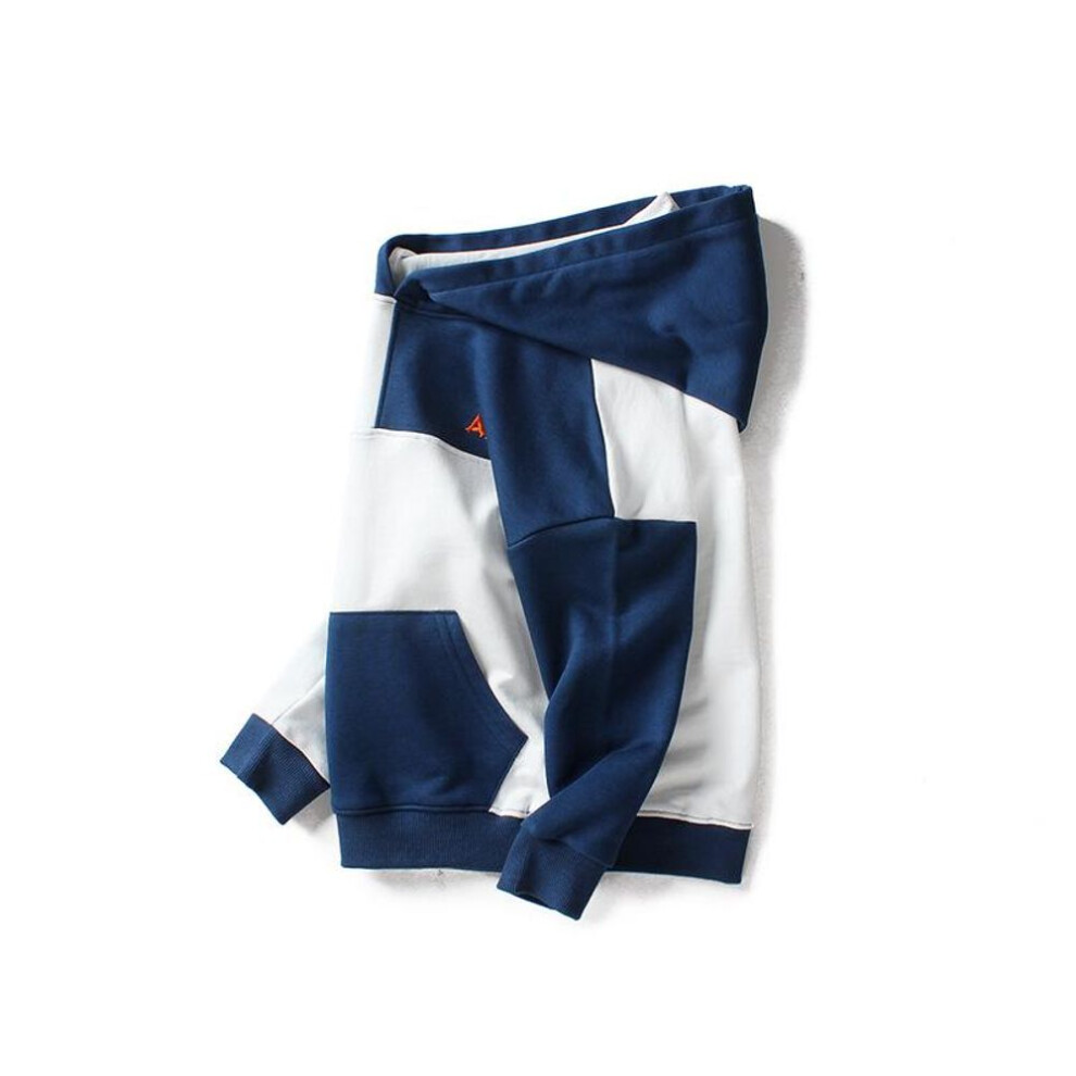 (navy blue, 120 cm) Spring Korean-Style Kids' Hooded Long-Sleeve Contrast Sweatshirt, Perfect for Big Boys - Clearance