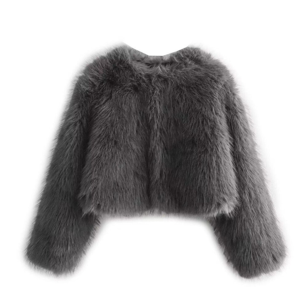 (S) ZA Women's European & American Style Faux Fur Short Coat - Chic & Versatile