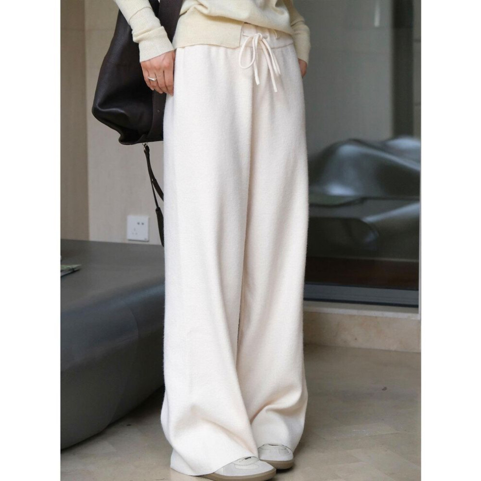 (apricot, Small) Louvre Autumn/winter Women's Korean Knit Wide-leg Trousers - Soft, Slim, Comfortable Mopping Pants