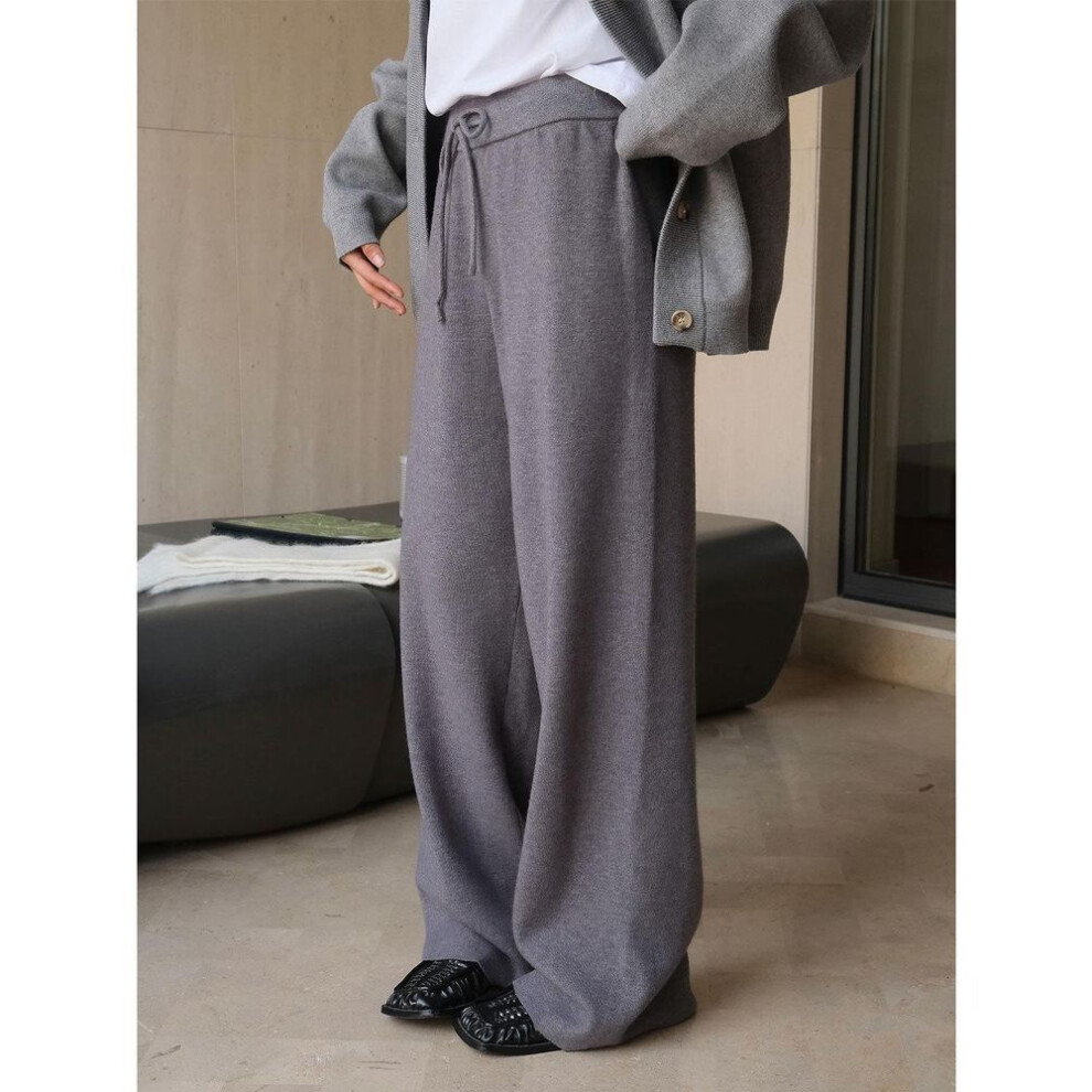 (gray, Large) Louvre Autumn/winter Women's Korean Knit Wide-leg Trousers - Soft, Slim, Comfortable Mopping Pants