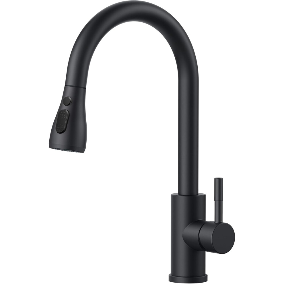 (Matte Black, Modern) Kitchen Sink Taps Mixer with Pull Out Spray, Swivel Single Handle High Arc Pull Down Stainless Steel Kitchen Faucet, Matte Black