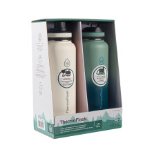 Thermoflask 40 uncji izolowane stali nierdzewne butelki z woda ze slomka i rozlewami 2-pakowymi bialymi/polowymi zielonymi zielonymi