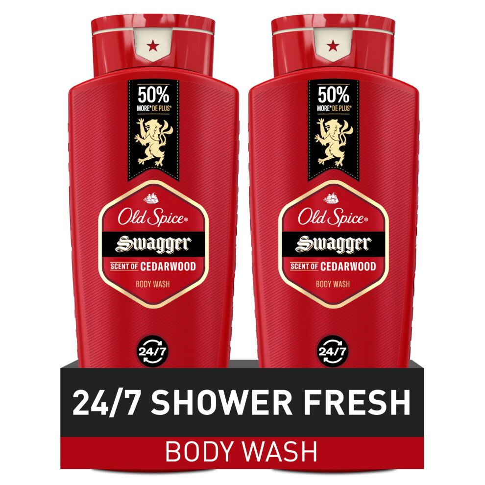 Oude Red Old Spice Body Wash For Men 24/7 Shower Fresh With Lasting Scent Collection Swagger With Cedarwood Scent 24 Fl Oz (Pack Of 2)