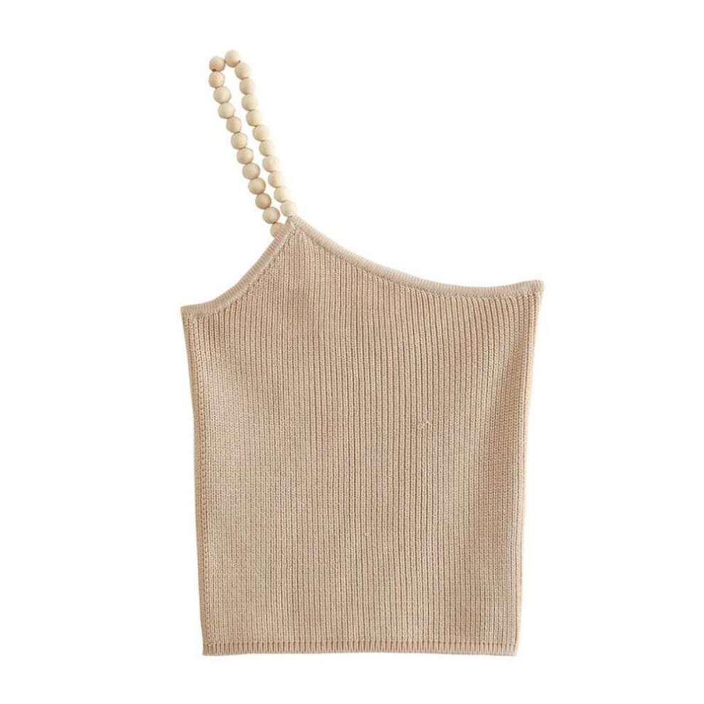 (Small) "summer 2022 Asymmetric Beaded One-shoulder Knit Top - European & American Style For Women