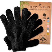 Temple Spring Exfoliating Gloves - Rayon Bamboo Bath/Shower Gloves  Bath Gloves for Shower Exfoliating and Ingrown Hair/Dead Skin Remover -