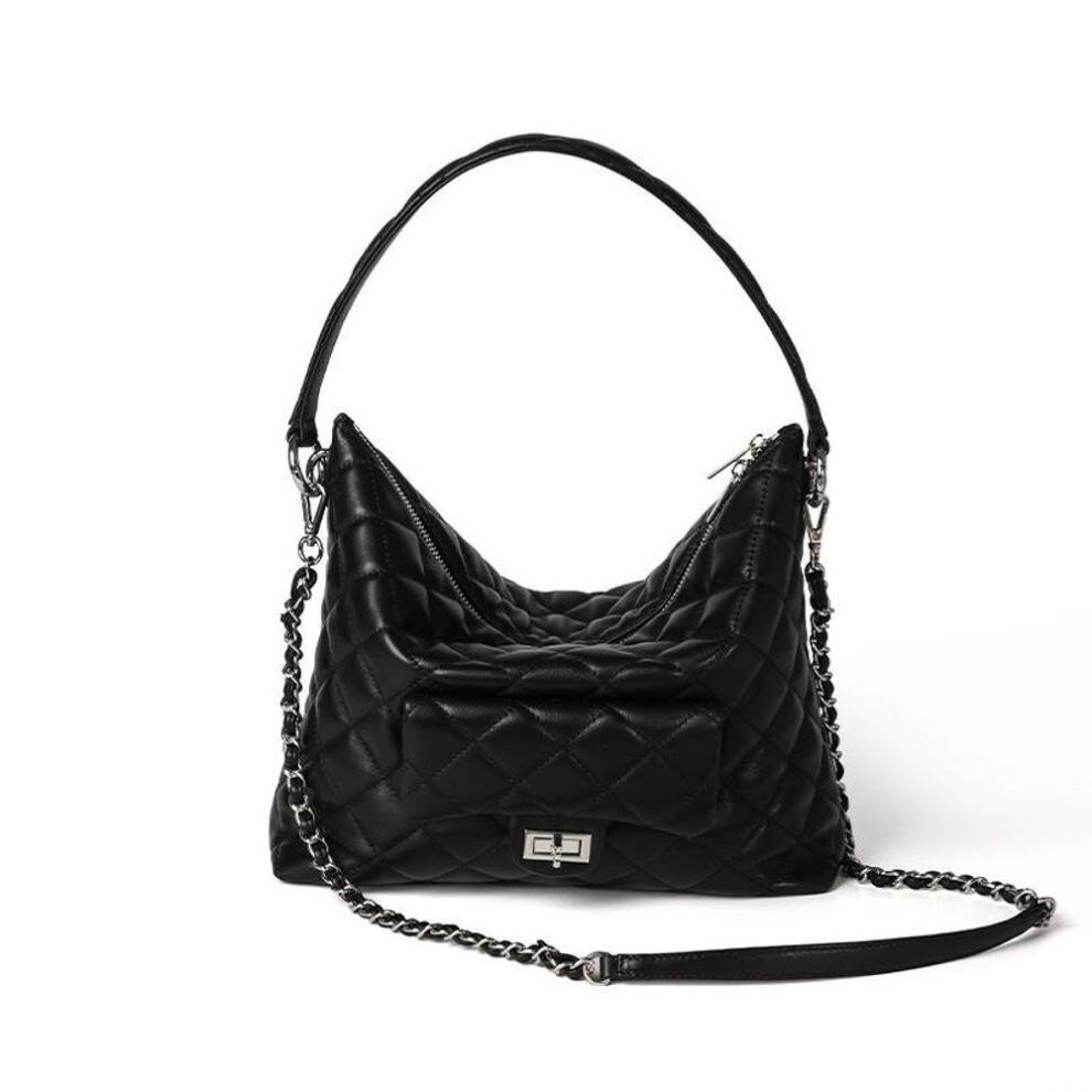 (black) Women's Large Capacity Black Leather Tote And Shoulder Bag