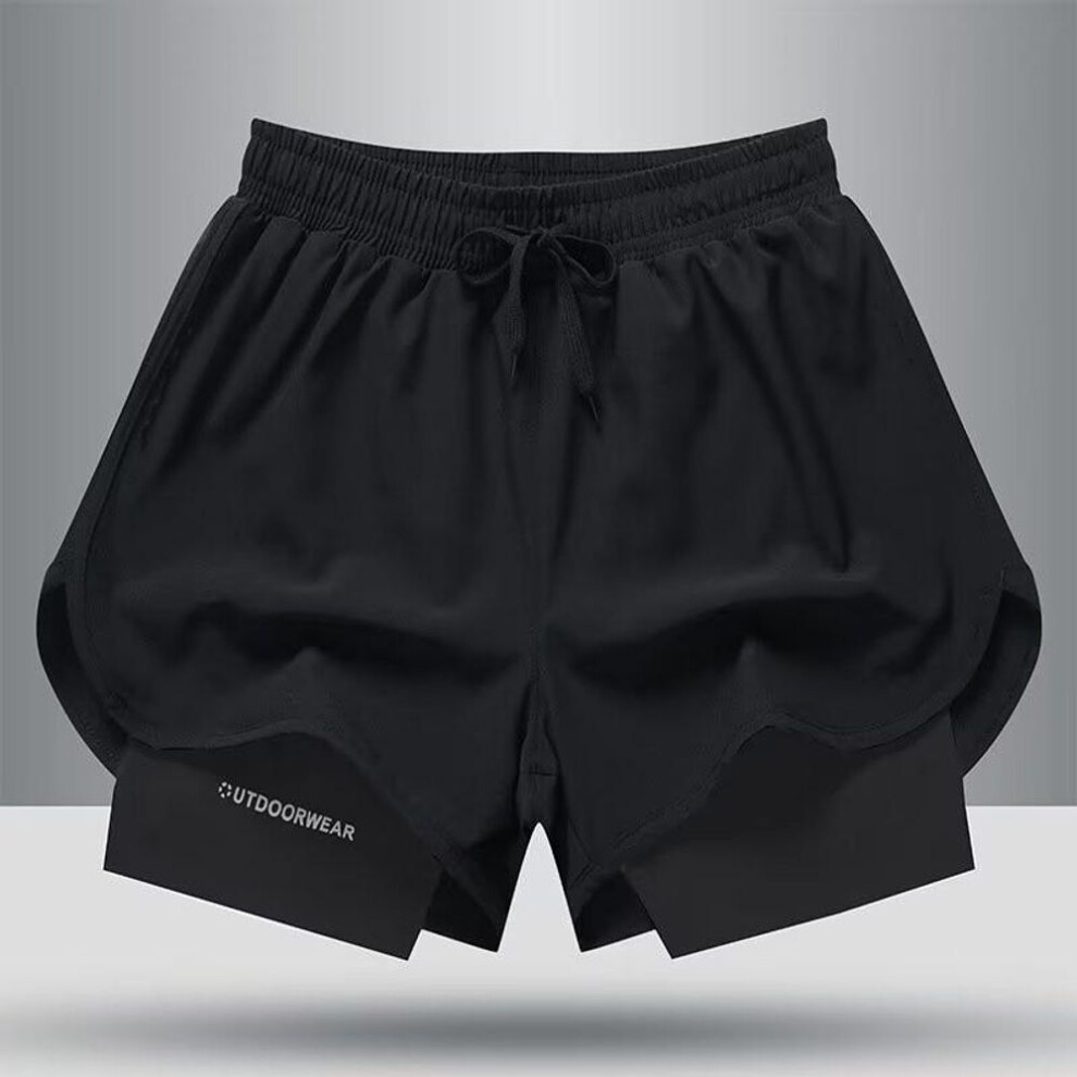 (black, 5XL) Men's American Fitness Running Shorts - Fashionable, Lined, Casual Two-in-one Sports Shorts