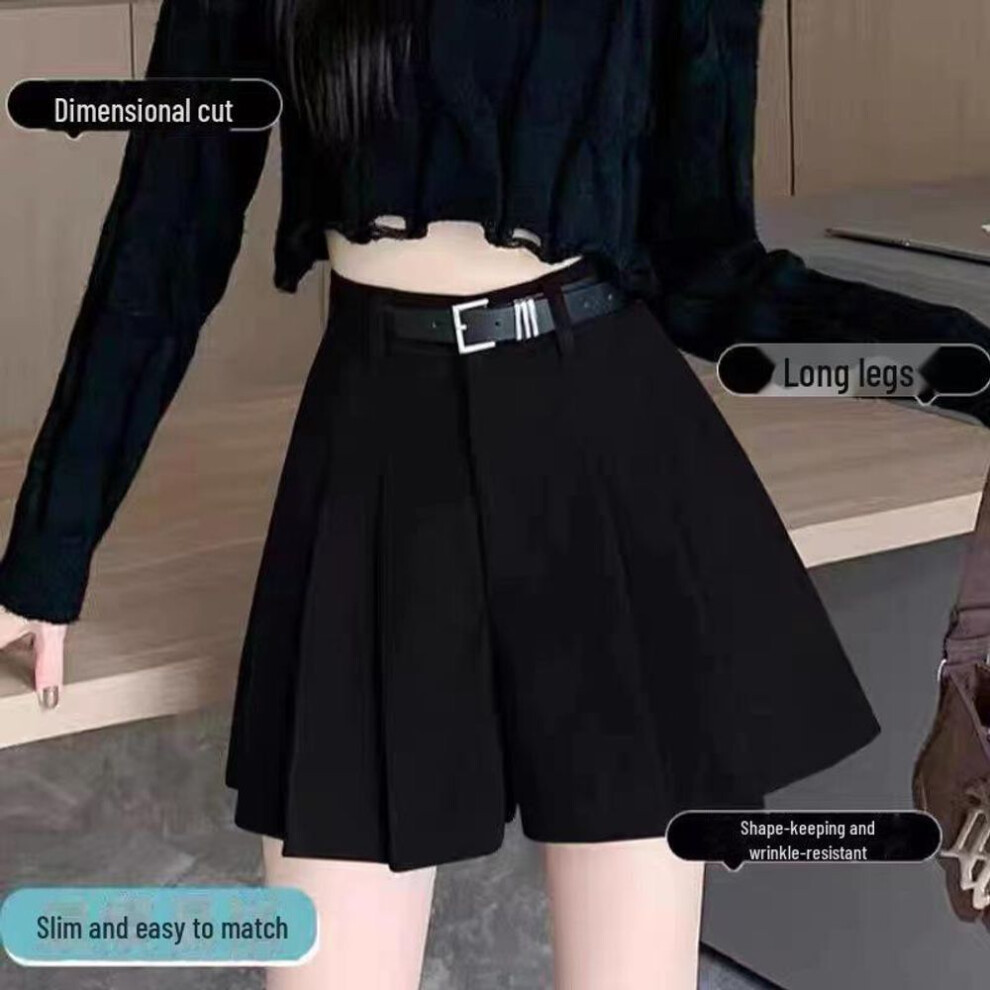 (black, 3XL) "khaki High-waist Pleated Skort: A-line Corduroy Style For Autumn & Winter