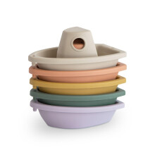 Mushie Stackable Boats Barci (Rustic) | Jucarii de baie plutitoare pentru un set de 5 | Facut n Danemarca