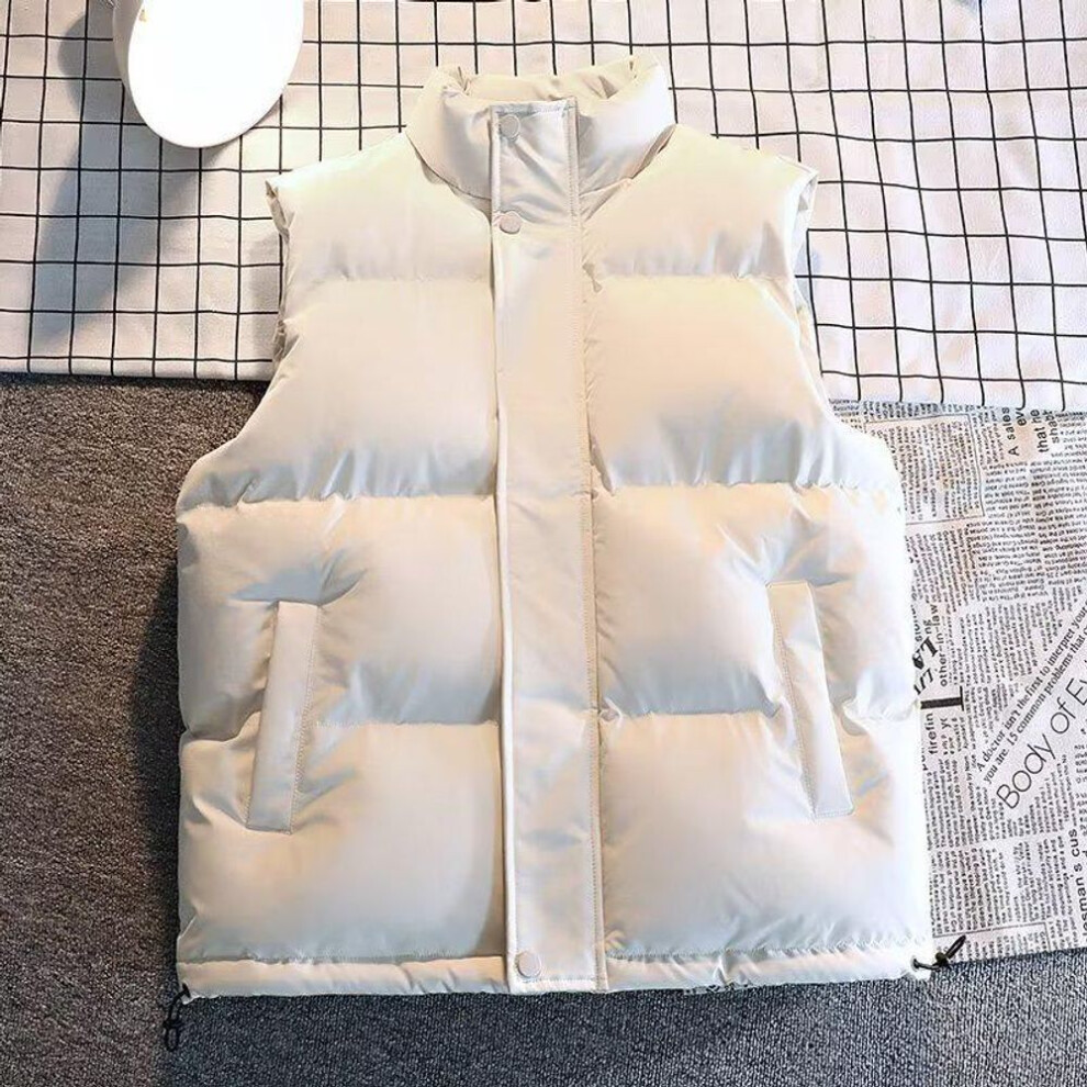 (white, Medium) Men's 2023 Autumn/Winter Loose Stand-Up Collar Sleeveless Cotton Waistcoat
