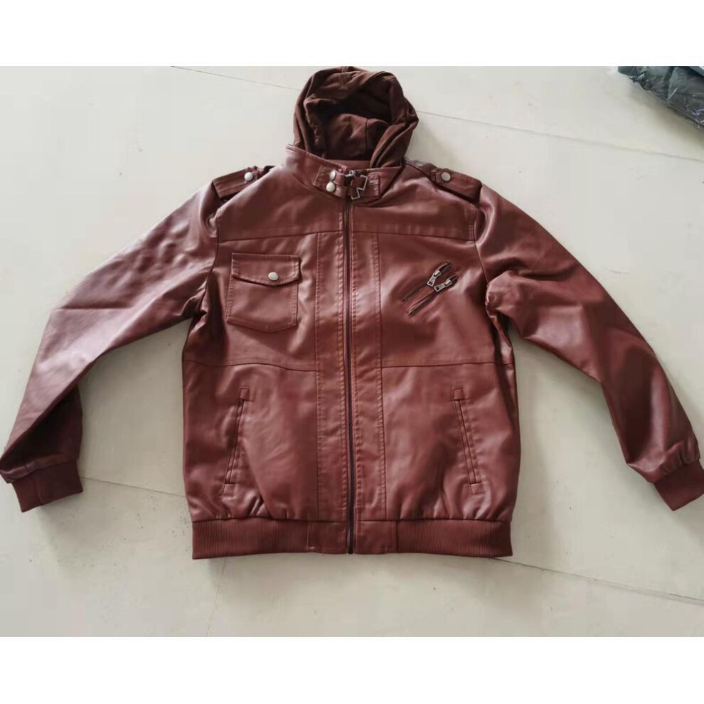 (brown, XXL) Men's Slim Fit Pu Leather Jacket - Black, Zipper Closure, Autumn Collection
