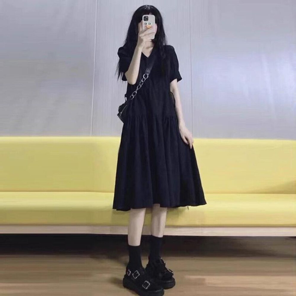 (XXL (140-160 kg)) Maternity Summer Knee-length Skirt: Stylish, Loose-fitting, Black Dress
