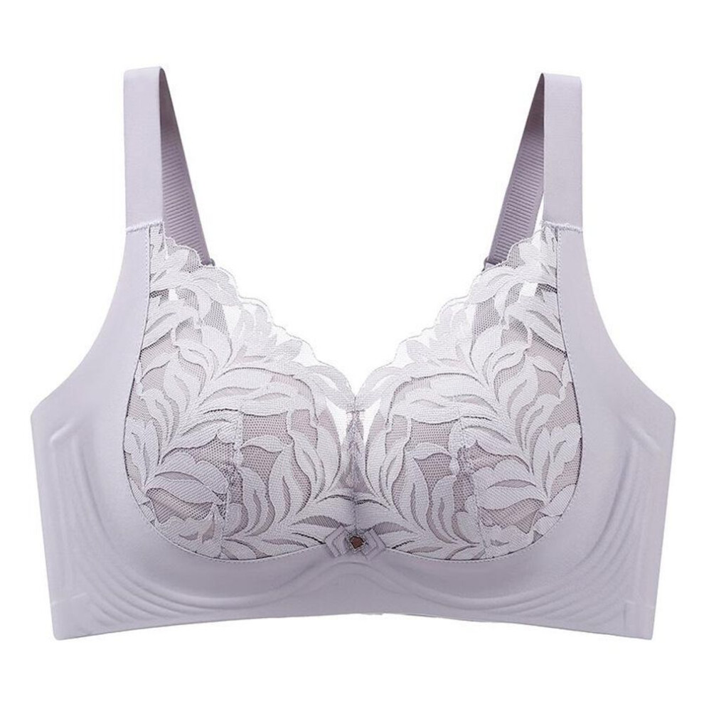 (purple,grey, 40C) "Plus Size Women's Full Cup Ultra-Thin Bras: Slimming, Gathering, Anti-Sagging Support for Large Busts