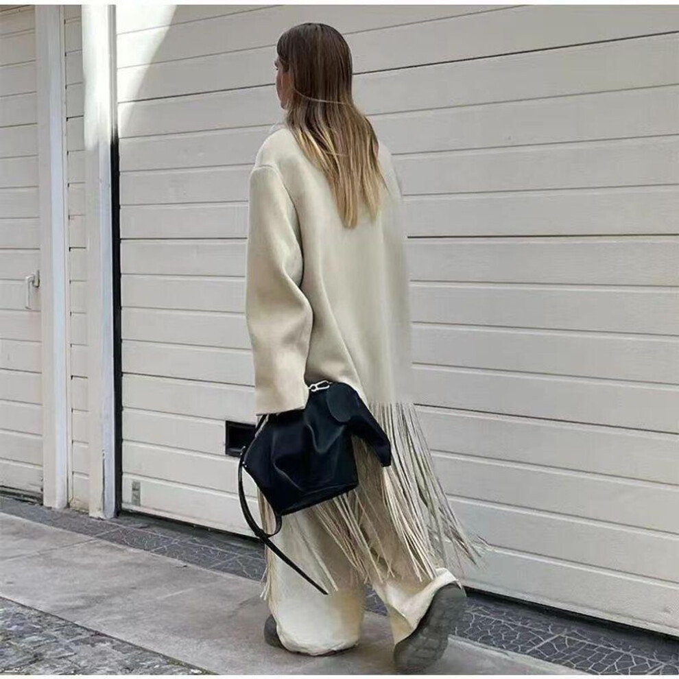 (beige, Large) "women's Mid-length Tassel Trench Coat - Autumn 2023