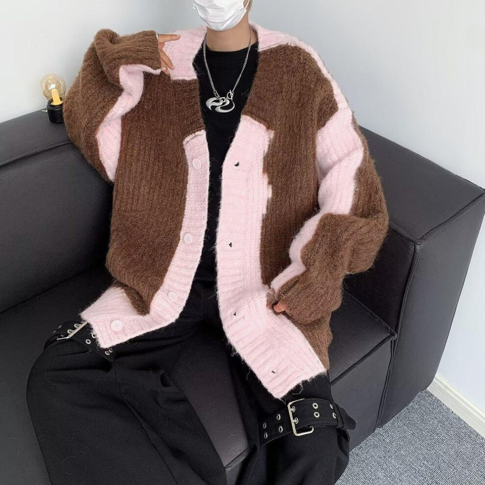 (brown, 2XL) "Unisex Korean Style Slim Lapel Cardigan Sweater for Autumn/Winter
