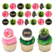 Wicked Cupcake Pierscienie z Glinda i Elphaba 24 Toppery do babeczek do ciastek Celebrations Celebrations Food Bezpieczne dekoracje ciasta - 24 p