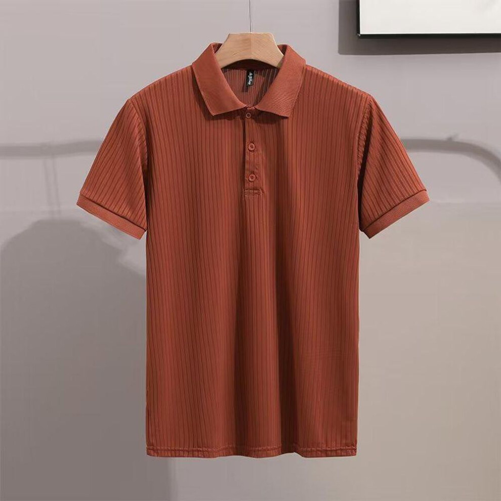 (coffee, M) 2023 Men's Trendy Mercerized Knit Striped Polo Shirt with Lapel - Short-Sleeved Summer Top